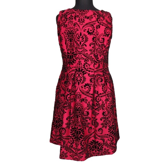 Gabby Skye Women's Red Black Velvet Flocked Fit And Flare Dress Plus Size 14W - Picture 7 of 14